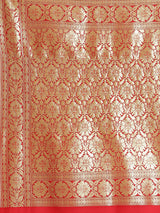 Red color zari work semi katan silk banarasi saree