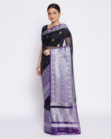 Navy Blue Organza Silk Blend Zari Booti Banarasi Saree