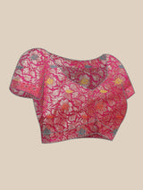 Blue and pink colored semi cotton saree