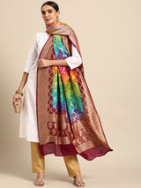 Rich Pink Multi-Colour Khaddi Georgette Bandhej Banarasi Dupatta