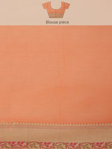 blended Peach Semi Organza Silk Banarasi Saree