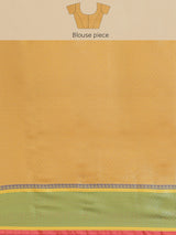 Mustard yellow zari booti semi silk banarasi saree