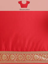 Red color zari work semi katan silk banarasi saree