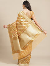 Brownish Beige Semi Organza Silk Banarasi Saree