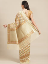 Cream Powerloom Semi Organza Silk Banarasi Saree