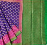 Purple Pure Munga Silk Banarasi Skirt Booti Saree