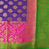 Purple Pure Munga Silk Banarasi Skirt Booti Saree