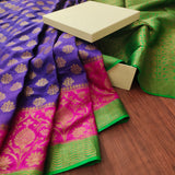 Purple Pure Munga Silk Banarasi Skirt Booti Saree