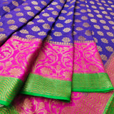 Purple Pure Munga Silk Banarasi Skirt Booti Saree
