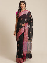 Black colored semi cotton saree