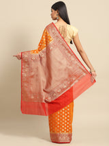 Red and Orange Zari Work Silk Saree