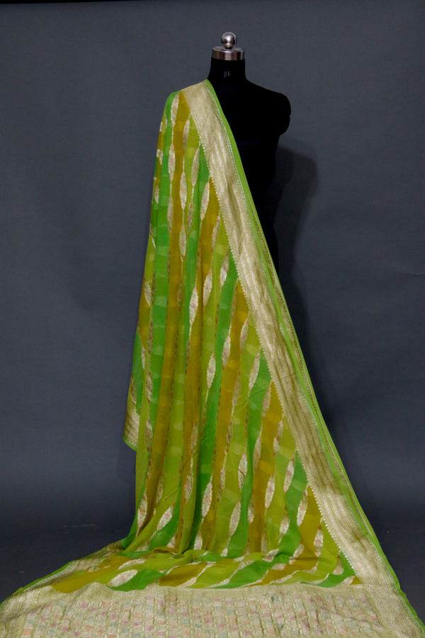 Parrot Green Khaddi georgette Rangkaat Banarasi Saree