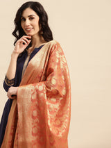 Peach and Gold Dupatta With Zari Jaal Work