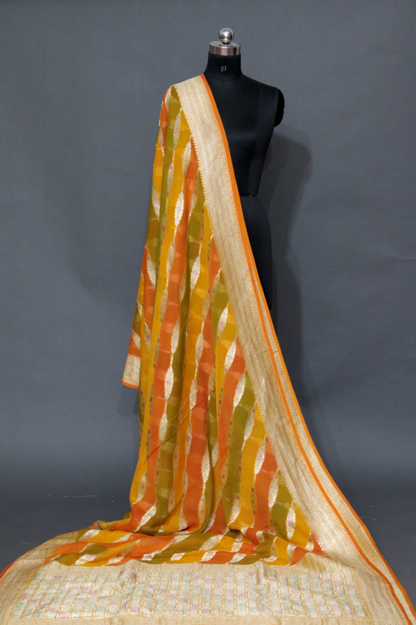 Yellow Multicolr KHADDI GEORGETTE RANGKAAT BANARASI SAREE