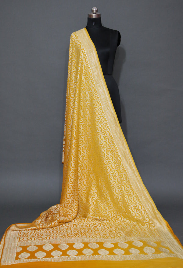 YELLOW SHADED KHADDI GEORGETTE SAREE WITH ZARI WORK