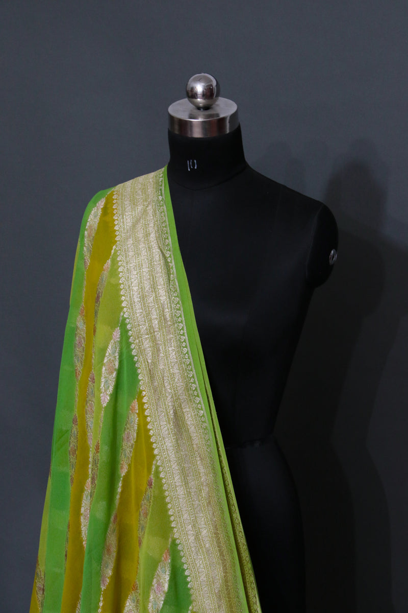 Parrot Green Khaddi georgette Rangkaat Banarasi Saree