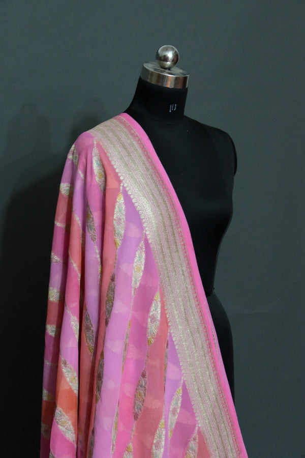 PINK MULTICOLR KHADDI GEORGETTE RANGKAAT BANARASI SAREE