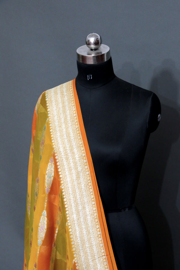 Yellow Multicolr KHADDI GEORGETTE RANGKAAT BANARASI SAREE