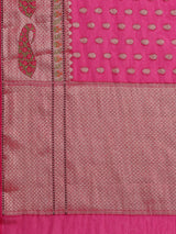 Fuschia Pink Banarsi Silk Saree With Tifli Border