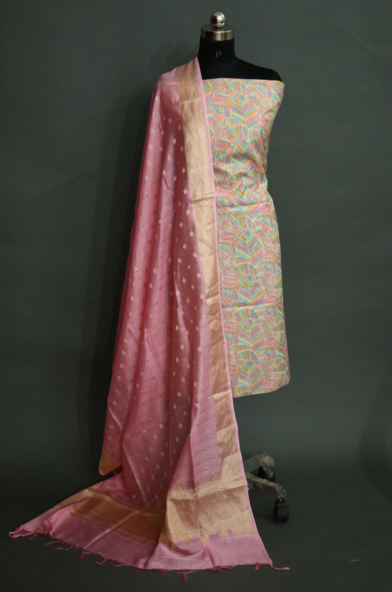 multicolor cotton silk suit (3 piece)