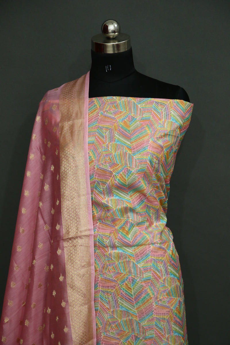 multicolor cotton silk suit (3 piece)
