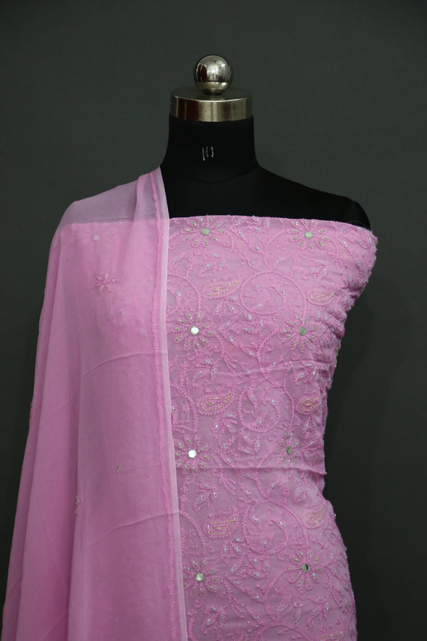 Pink Handmade Chickenkaari (3 piece) suit