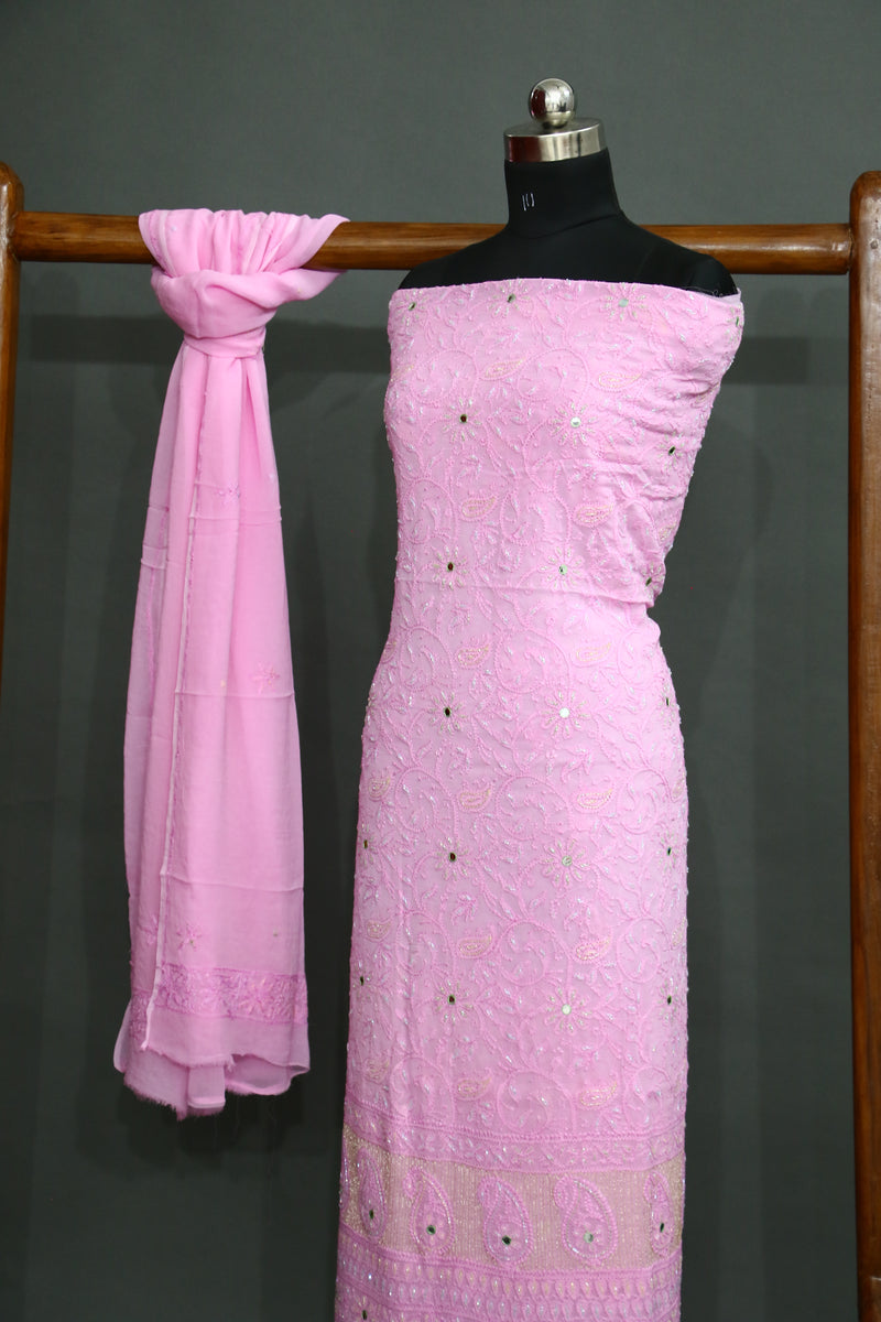 Pink Handmade Chickenkaari (3 piece) suit