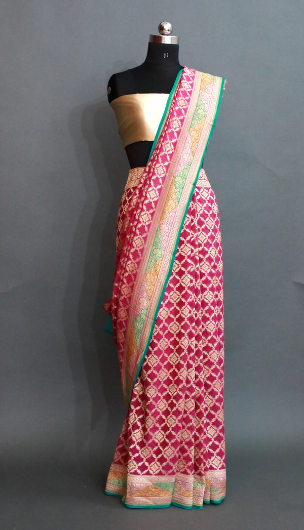 Magenta khaddi georgette Banarasi Meenakari Saree