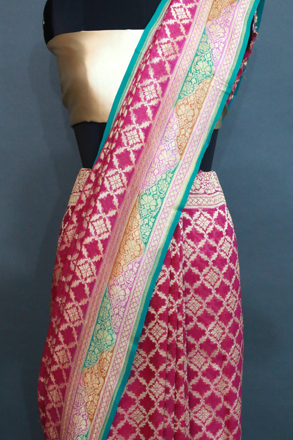 Magenta khaddi georgette Banarasi Meenakari Saree