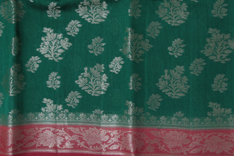 Bottle Green and Red Muga Contrast Dye Banarasi Saree