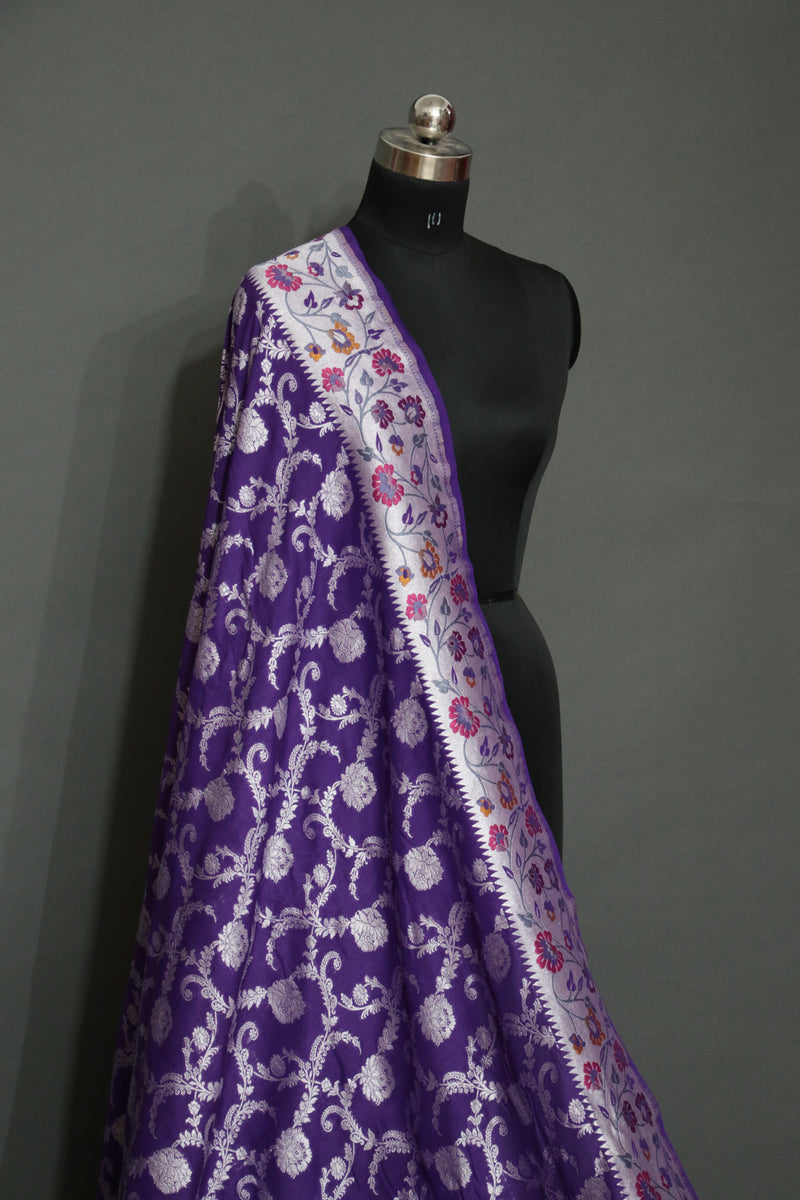 PURPLE KHADDI MUNGA CHAUTHERA(4) COLOR MEENAKARI SAREE