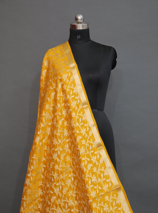 YELLOW COTTON FLORAL JAAL CUTWORK SAREE