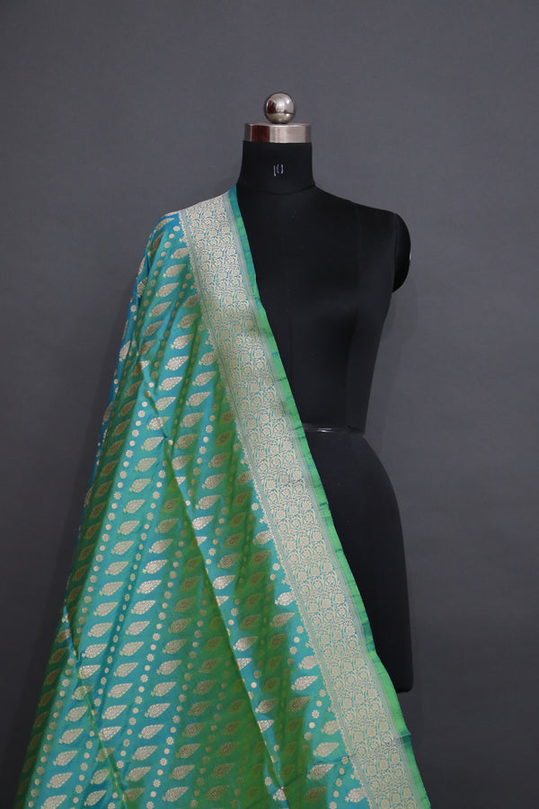 Sea Green Kataan Silk Saree with dhoop chav color