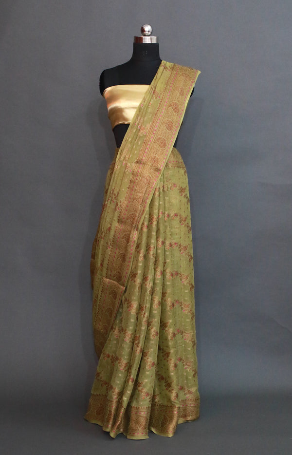 Pista Green CHIFFON SILK MEENA ZARI WORK SAREE