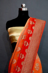 Red and Orange shaded Khaddi Georgette Saree