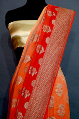 Red and Orange shaded Khaddi Georgette Saree