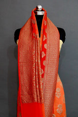 Red and Orange shaded Khaddi Georgette Saree