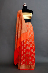 Red and Orange shaded Khaddi Georgette Saree