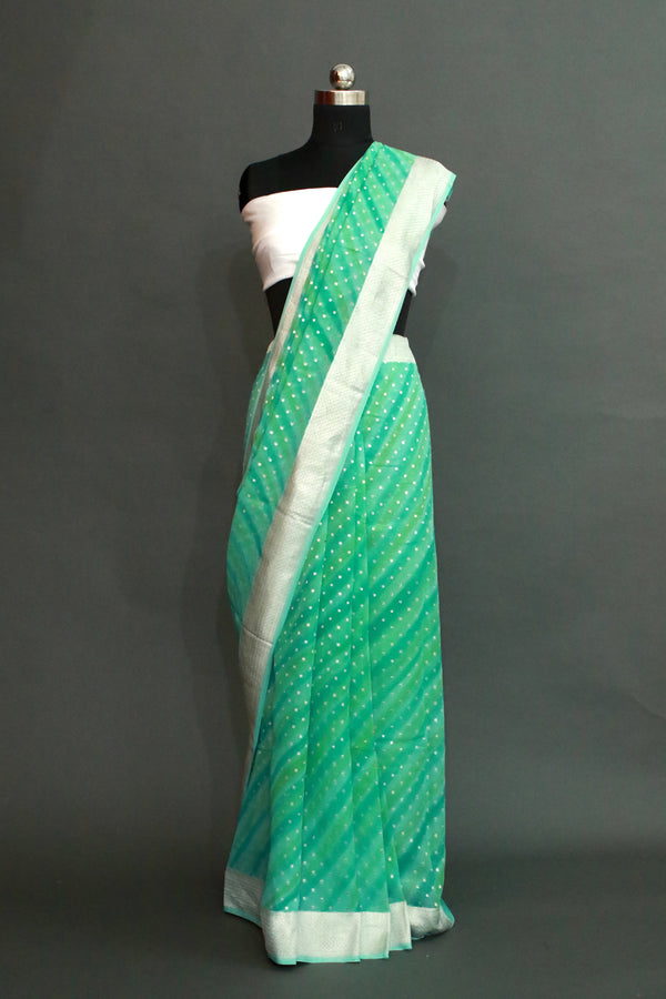 Green KHADDI GEORGETTE WATER ZARI SAREE WITH SEA GREEN TEXTURE