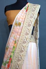 PEACH CHIFFON SILK HAND PAINTED SAREE