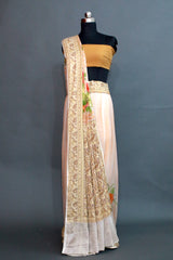 PEACH CHIFFON SILK HAND PAINTED SAREE