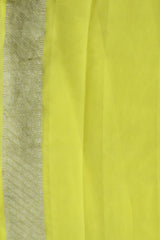 Lemon yellow khaddi georgette water zari saree with orange texture