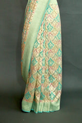 SEA GREEN KHADDI GEORGETTE DESIGNER SAREE