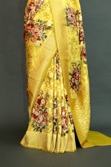 Lime Yellow Khaddi Georgette Digital Print saree