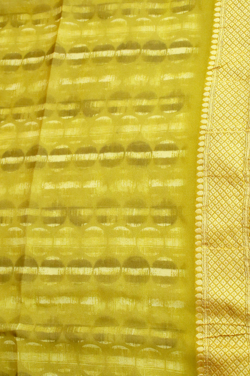 Lime Yellow Khaddi Georgette Digital Print saree