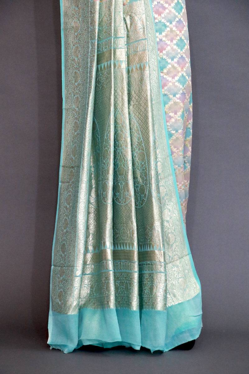 Sea Green Designer KHADDI GEORGETTE Saree