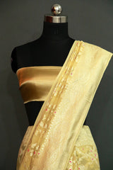 Lemon Khaddi Georgette Meenakari Saree