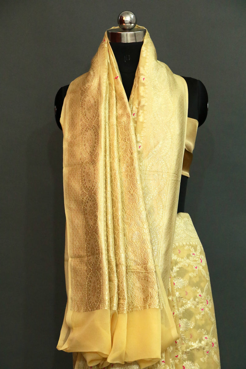 Lemon Khaddi Georgette Meenakari Saree