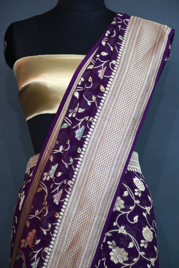 Purple Khaddi Georgette Meenakari Jaal Saree