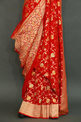 Red Khaddi Georgette Meenakari Jaal Saree